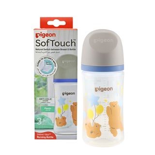 Pigeon SofTouch Wide Neck Nursing Plastic Bottle For 3+ Months Baby 240ml - Decorated